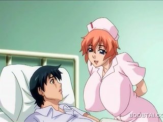 A well-endowed anime nurse performs oral sex and engages in sexual intercourse with a male patient